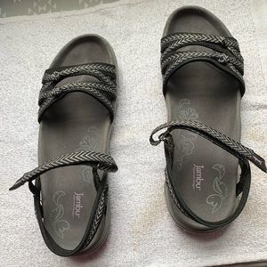 Sandals, lightly worn